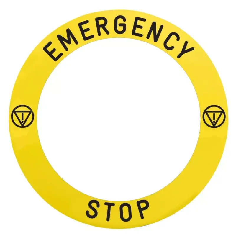 Azonnal elérhető Schneider ZBY8L330 Harmony sárga köralakú felirati tábla, Ø90, ZB5AS84Wxx vészleállítóhoz, logóval, EMERGENCY STOP
