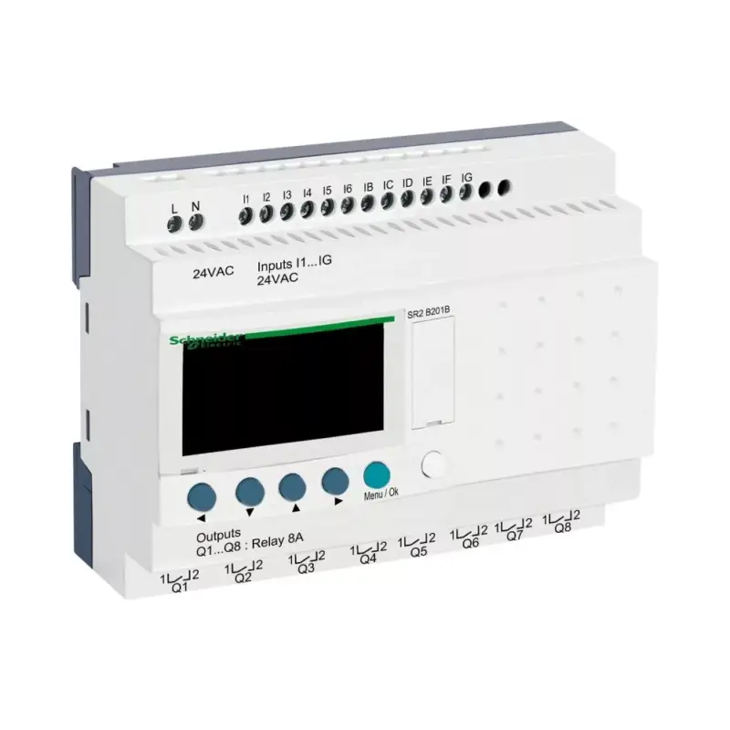 Schneider SR2B201B LCD kijelzős, 20 I/O, relés, 24VAC Expressz szállítás