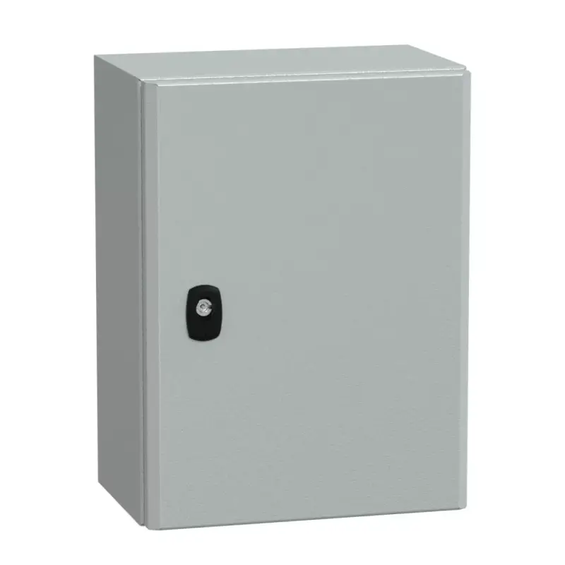 Korlátozott ajánlat Schneider NSYS3D4320P Spacial S3D Falra szerelhető fém szekrény, Teli ajtóval, 400x300x200, IP66, szerelőlappal