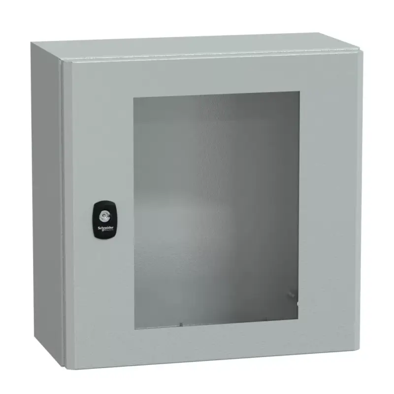 Prémium Schneider NSYS3D4420T Spacial S3D Falra szerelhető fém szekrény, Üvegezett ajtóval, 400x400x200, IP66, szerelőlap nélkül