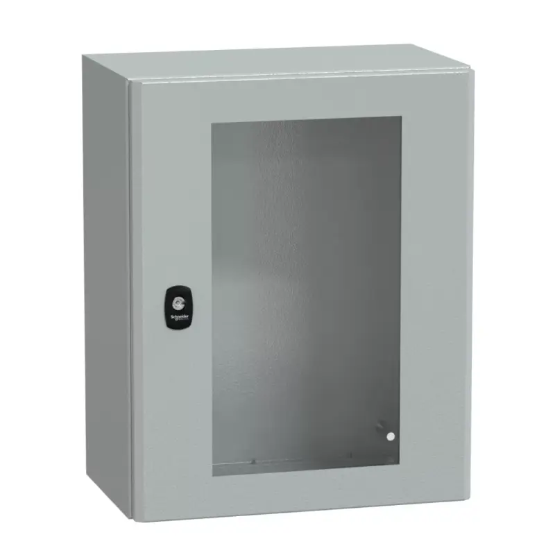 Vedd meg most Schneider NSYS3D5425T Spacial S3D Falra szerelhető fém szekrény, Üvegezett ajtóval, 500x400x250, IP66, szerelőlap nélkül