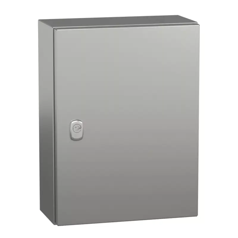 Schneider NSYS3X4315 Spacial S3X Falra szerelhető rozsdamentes acél AISI 304L szekrény, Teli ajtóval, 400x300x150, IP66, szerelőlap nélkül Végkiárusítás