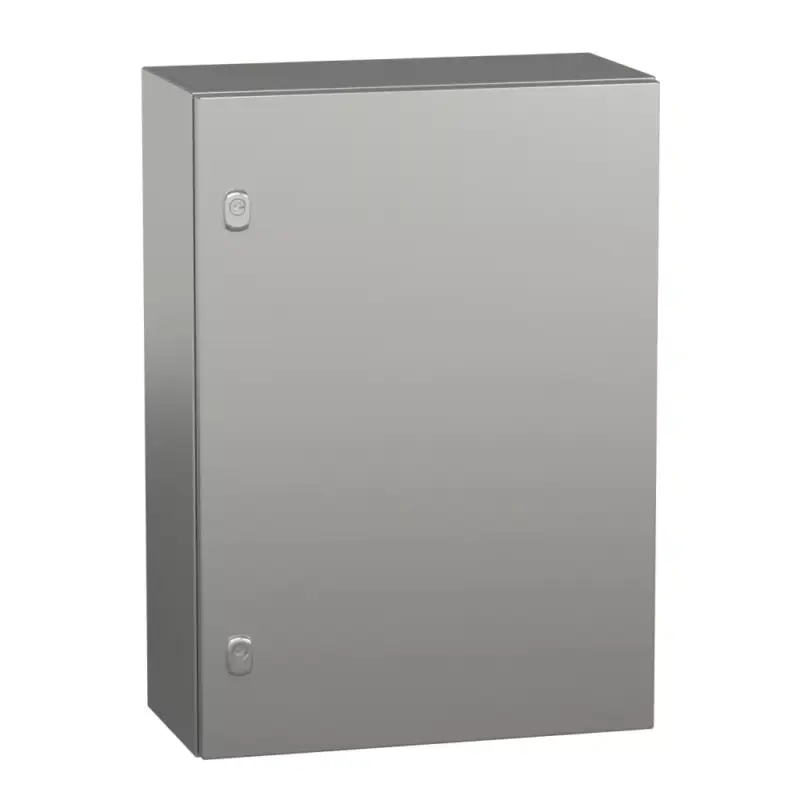 Csak ma Schneider NSYS3X7525 Spacial S3X Falra szerelhető rozsdamentes acél AISI 304L szekrény, Teli ajtóval, 700x500x250, IP66, szerelőlap nélkül