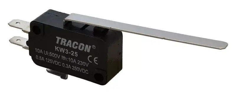 Vedd meg online Tracon KW3-25 Helyzetkapcsoló, mikro, rugószáras 1×CO 10(3)A/230V, 52mm, 4,8x0,8 mm, IP00