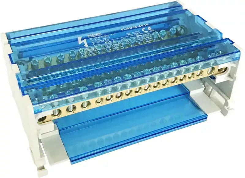 Tracon FLSO16-4P16 Moduláris elosztóblokk nyitható fedéllel 4×16(10) mm2 / 12×10(6) mm2, 500VAC/DC, 80A Árengedmény