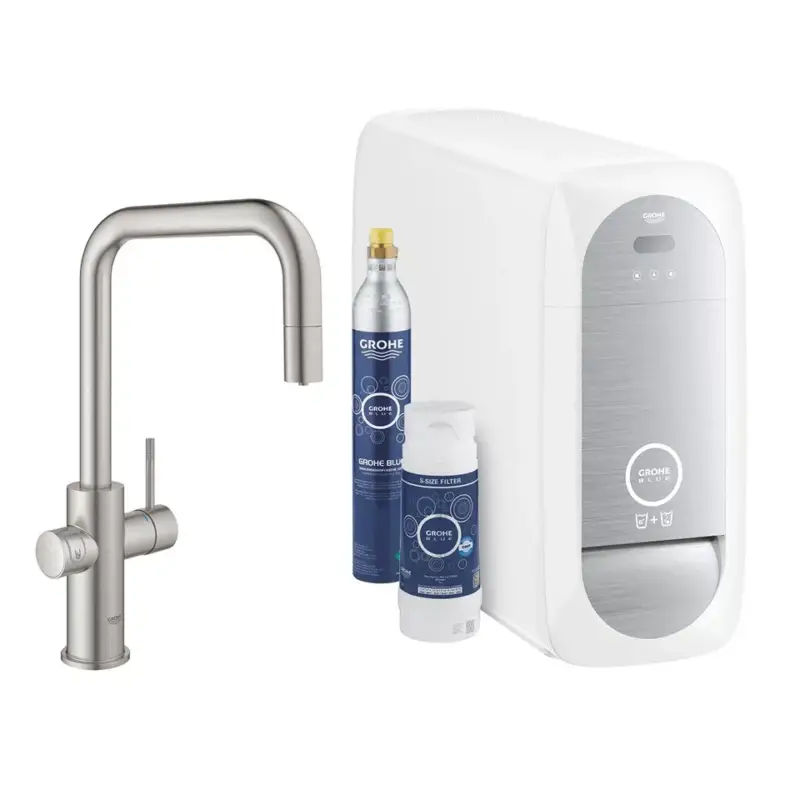 Biztonságos vásárlás GROHE Blue Home Supersteel, startovní sada s výpustí tvar U 31543DC0