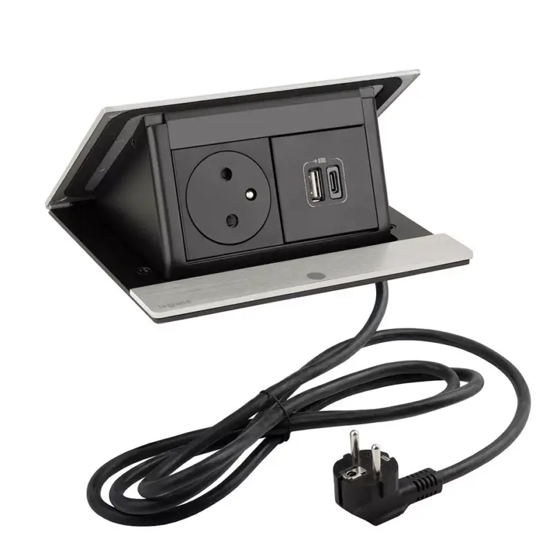 Azonnal elérhető LEGRAND PopUp, 1x 230V, 1x USB A/C töltő, csiszolt alumínium