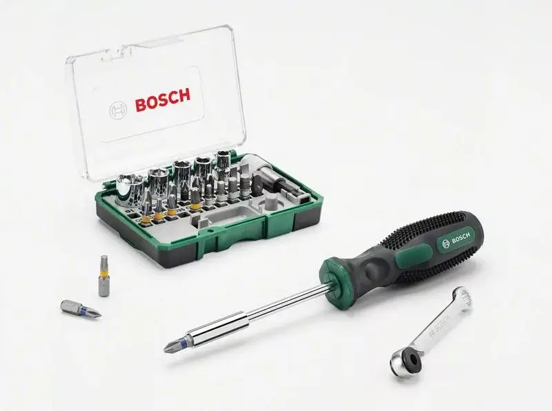 Gyors kiszállítás BOSCH 2607017331 27 darabos racsnis készlet + kézi csavarhúzó