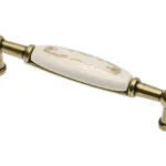 Azonnali szállítás Porcelán-fém bútorfogantyú, antik bronz- arany mintával96 mm furattávval