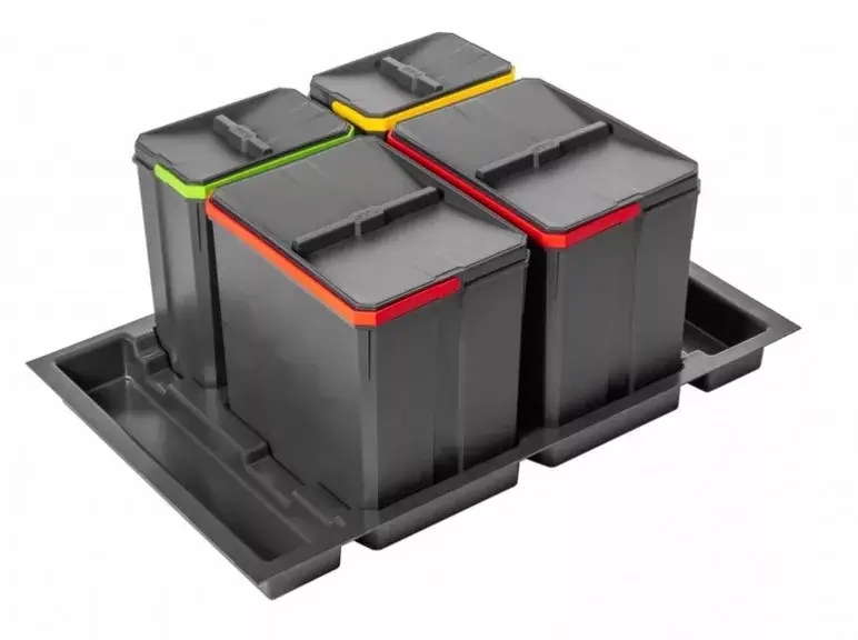 AxiSpace 800 mm, Beépíthető szelektív hulladékgyűjtő, 4 tartályos, 2x15L és 2x7Ledényekkel, fedelekkel Gyors szállítás