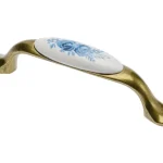 Akció Porzellan-Metall-Möbelgriff, bronze-blue Blumenmotiv, Bohrung 96 mm