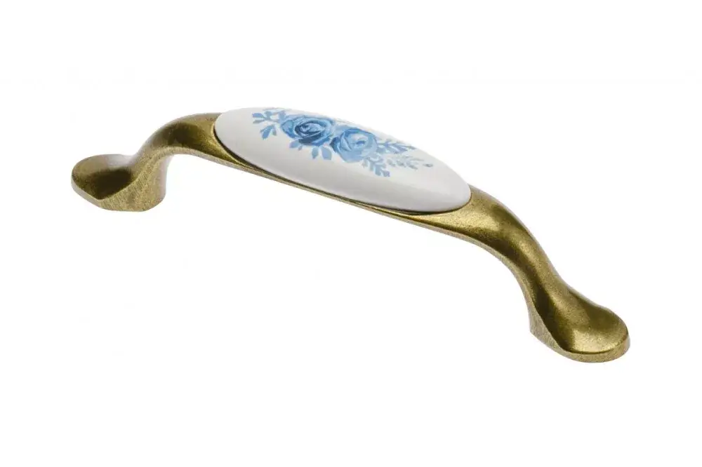Akció Porzellan-Metall-Möbelgriff, bronze-blue Blumenmotiv, Bohrung 96 mm