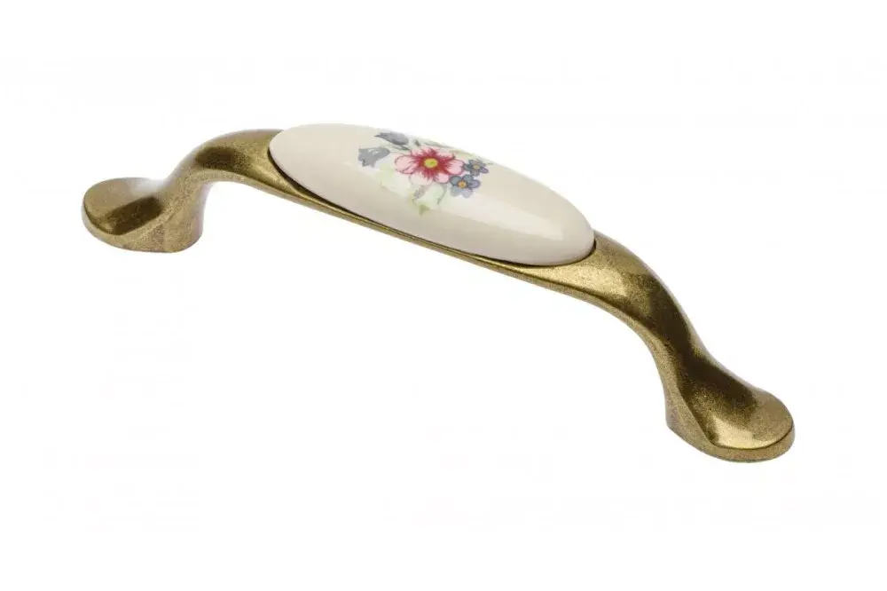 Ne maradj le Porzellan-Metall-Möbelgriff, bronze-braun Blumenmotiv, Bohrung 96 mm