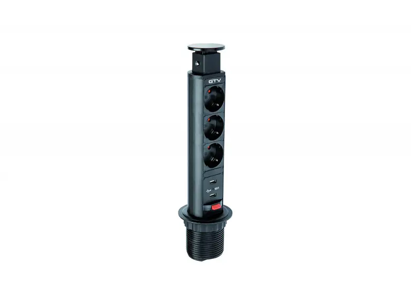 Elosztó kihúzható, D60mm, 3x 230V sch, 2x USB-A, 1,8m kábellel, fekete Kihagyhatatlan ajánlat