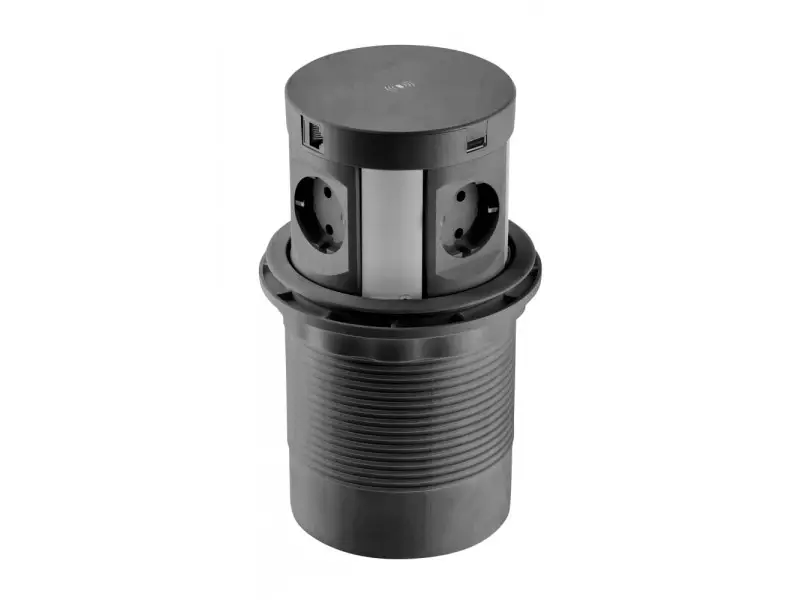 Elosztó COMFORT PLUS, D120mm, 4x 230V sch, 2x USB-A, 2x RJ45, indukciós töltő, 1,5m kábellel, fek Árcsökkenés