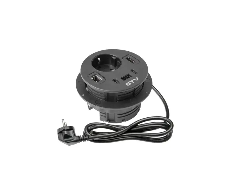 Elosztó RONDO, 1x 230V sch, 1x USB-A, 2x USB-C, RJ45, 1x HDMI, 1,5m kábellel, fekete Vásárlói kedvenc