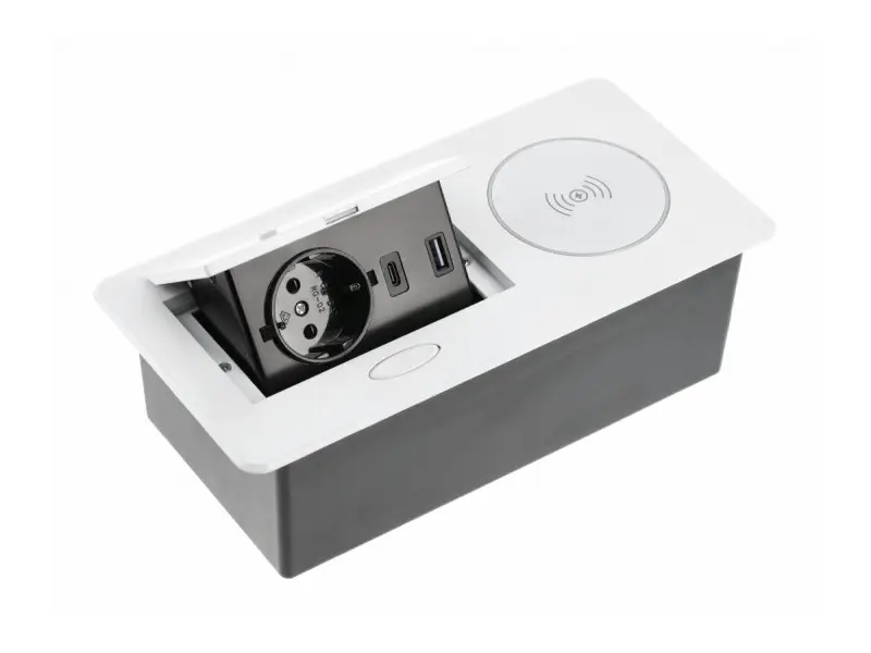 Elosztó AVARO PLUS, 1x 230V sch, USB A+C, indukciós töltő, 1,5m kábellel, fehér Azonnali szállítás