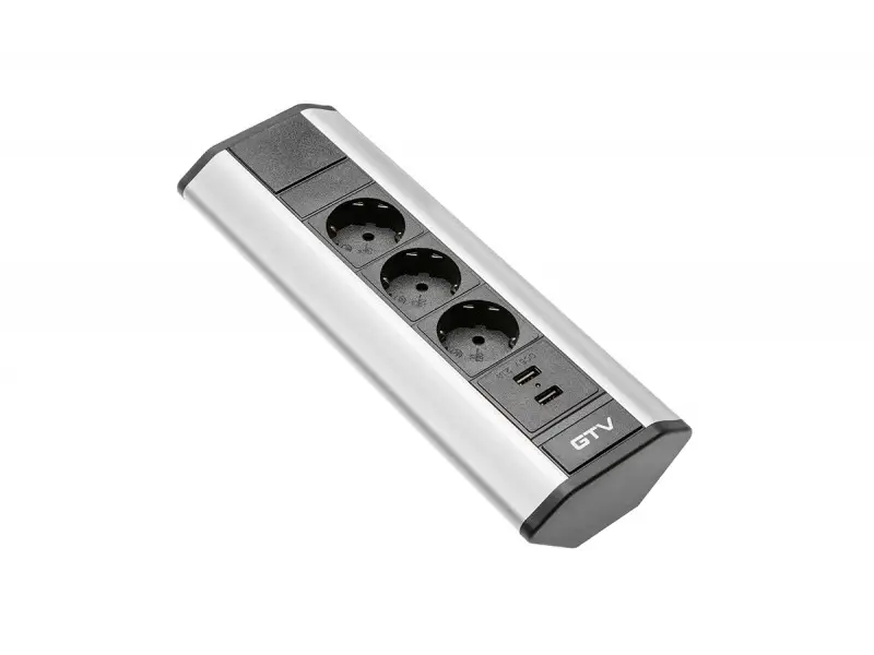 Akciós ár Elosztó sarok 45´, 3x 230V sch, 2x USB-A, 1,5m kábellel, ezüst