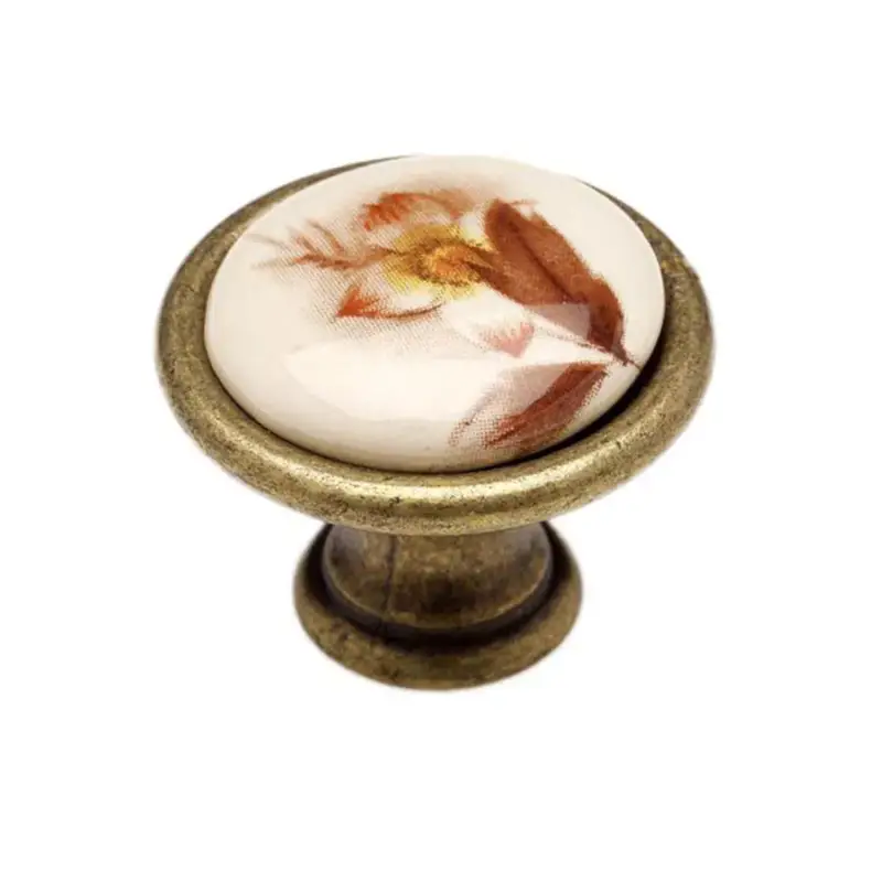 Alacsony ár Fogantyú P08.01.02.04 Antikolt Bronz-Barna Virág Fém/Porcelán