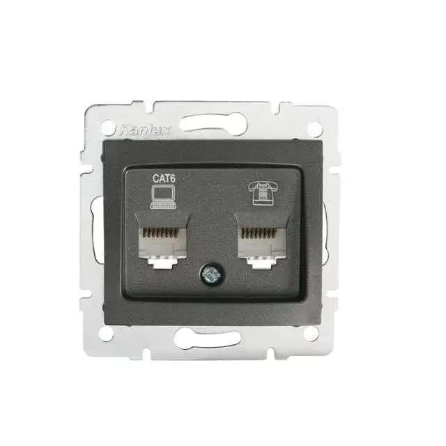 Kanlux 24935 DOMO 01-1440-041 grafit adat-telefoncsatlakozó aljzat (RJ45 Cat 6+RJ11) Azonnali szállítás