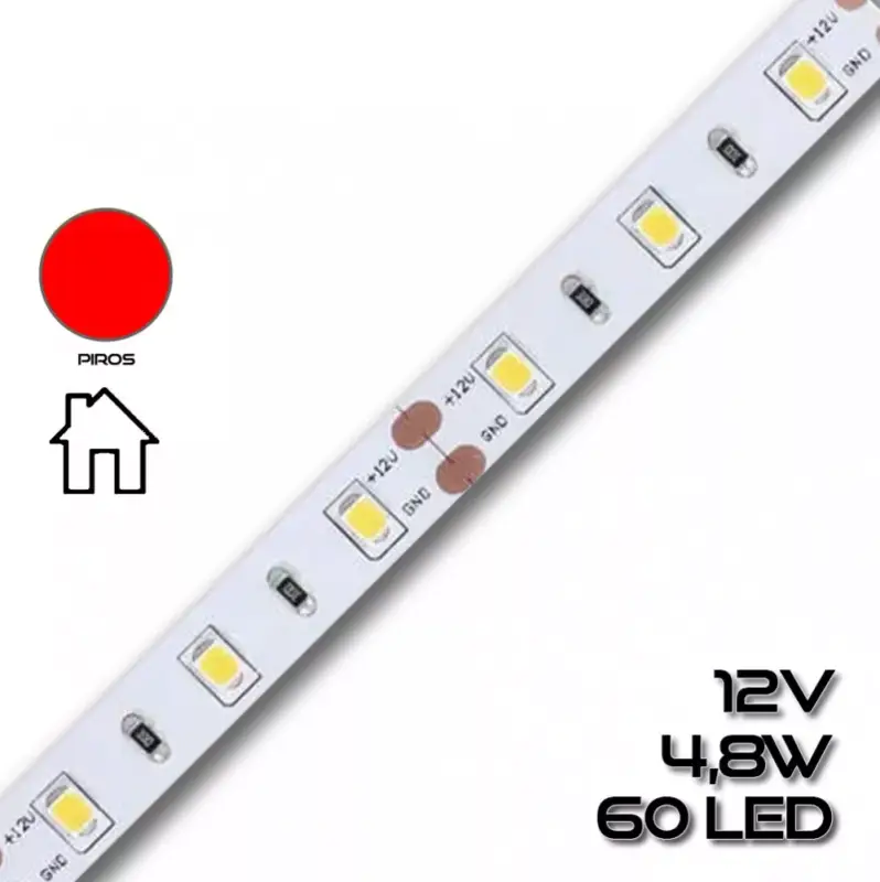 Alacsony ár LEDSZALAG 2835WN 60led/m IP20 színes 300lm 4,8W/m PIROS 70910