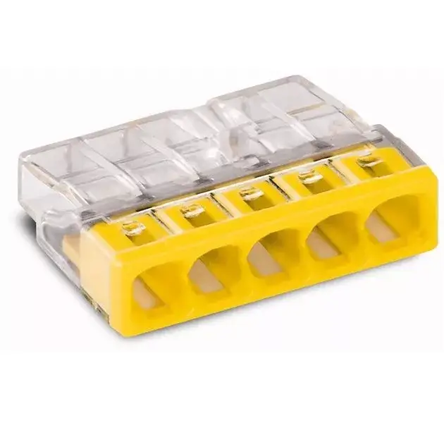 Szuper akció WAGO COMPACT vezeték összekötő 5x0,5-2,5 mm2 tömör vezetékhez, átlátszó házban, sárga fedéllel 2273-205