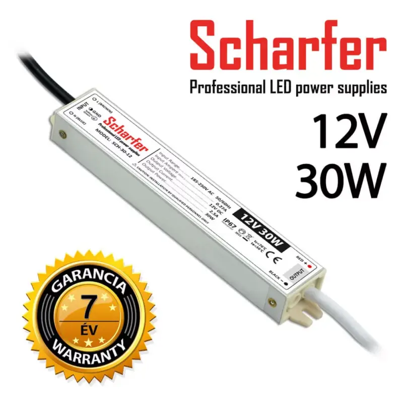 SCHARFER SCH-30-12 30W vízálló LED tápegység IP67 12V VDC 2,5A Végkiárusítás