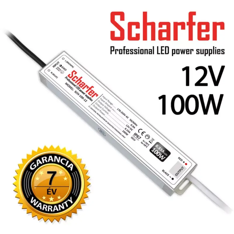 SCHARFER SCH-100-12 100W vízálló LED tápegység IP67 12V VDC 8,33A Szezonális akció