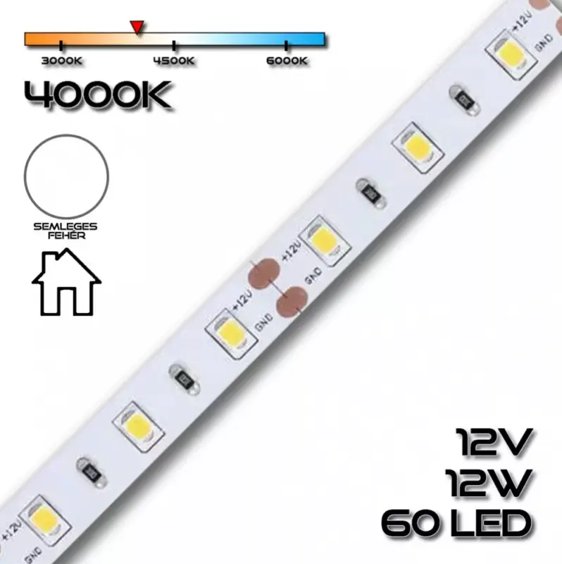 LEDSZALAG 2835WN 60led/m IP20 4000K 1380lm 12W/m természetes fehér 70620 Gyors kiszállítás