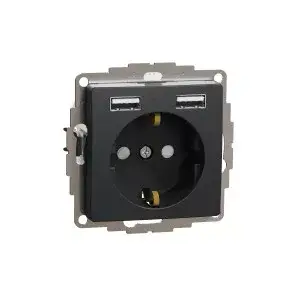 Kedvezményes ár ÚJ SEDNA 2P+F csatlakozóaljzat, BZS, kettős USB töltővel, rugós, 16A/2.4A, antracit Schneider SDD114052