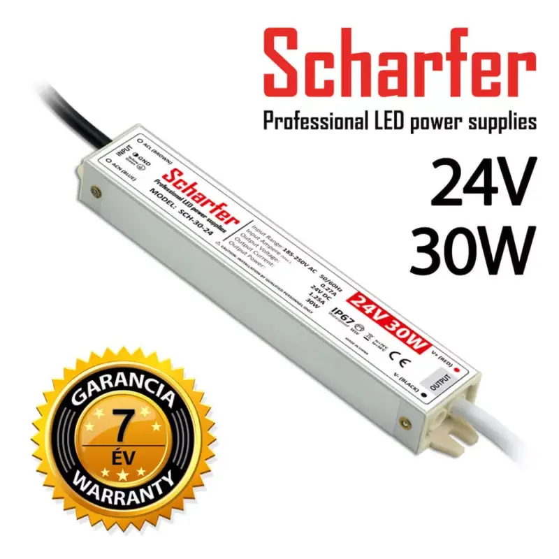 SCHARFER SCH-30-24 30W vízálló LED tápegység IP67 24V VDC 1,25A Akciós ár