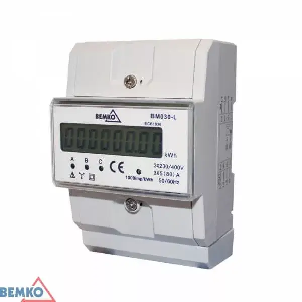 Expressz szállítás Fogyasztásmérő elektr. kijelzővel 3x5A (80A) 3 fázisú, A30-BM030-L, Bemko