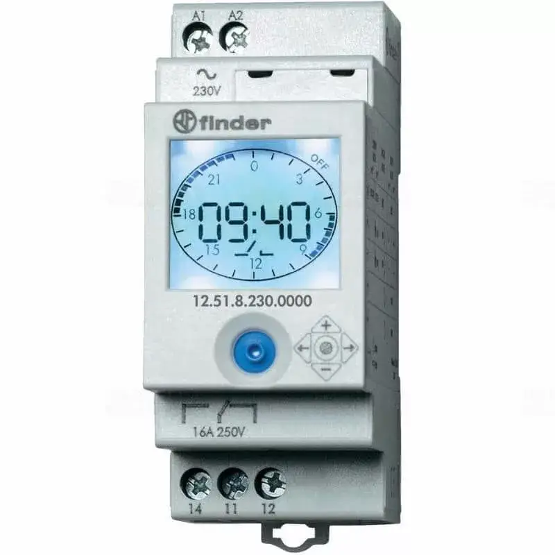 Szezonális akció Kapcsolóóra sínre digitális napi és heti (NFC-s is) 1CO(váltó) 230V 12.51.8.230.0000 FINDER időkapcsoló NFC