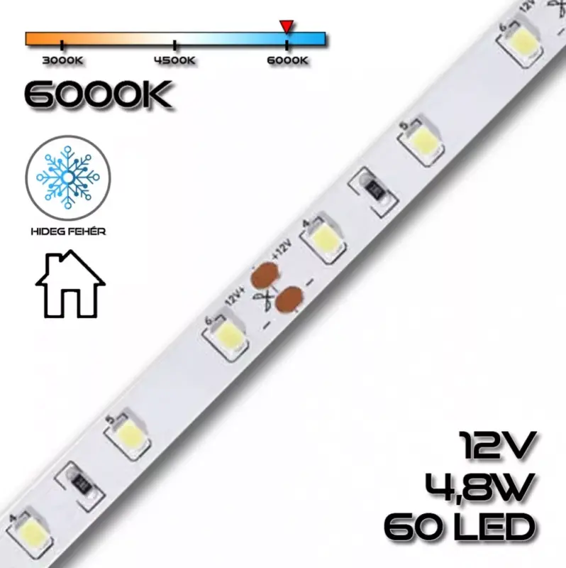 LEDSZALAG 2835WN 60led/m IP20 6000K 300lm 4,8W/m hideg fehér 70110 Szuper ajánlat
