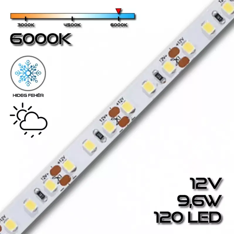 LEDSZALAG 2835WN 120led/m IP65 6000K 600lm 9,6W/m hideg fehér 70212 szilikon Legjobb ár