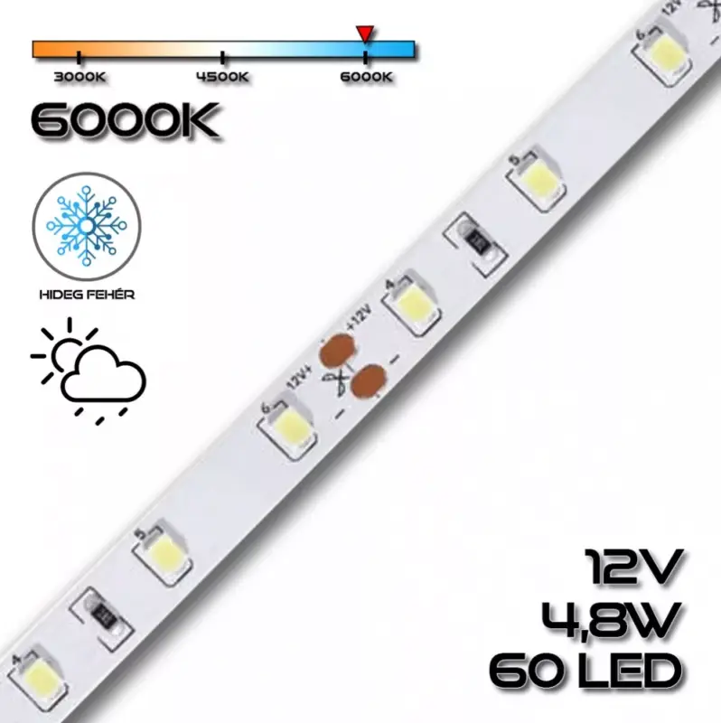 Legnépszerűbb LEDSZALAG 2835WN 60led/m IP65 6000K 300lm 4,8W/m hideg fehér 70112 szilikon