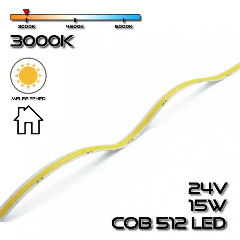 Ajánlat COB LEDSZALAG 512 led/m IP20 24V, 15W/m 1500lm, 2800-3200K meleg fehér 75630