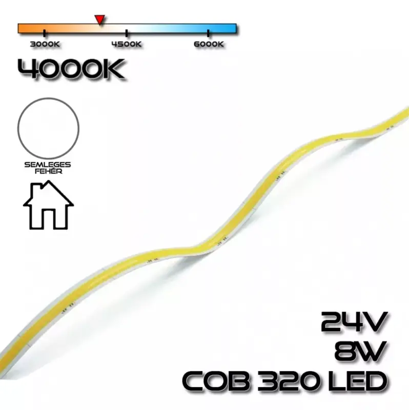 COB LEDSZALAG 320 led/m IP20 24V, 8W/m 760lm, 4000-4500K természetes fehér 75220 Expressz kézbesítés