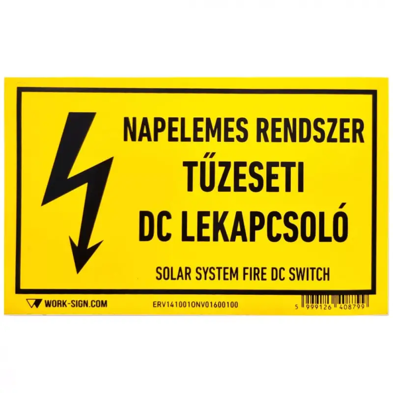 Expressz kézbesítés Öntapadó vinil matrica 160x100mm sárga - Napelemes rendszer TŰZESETI DC KAPCSOLÓ