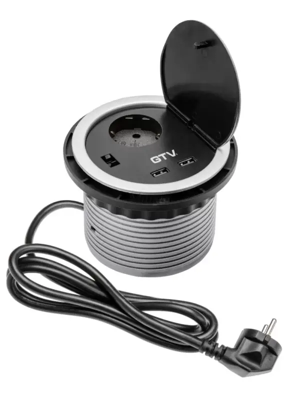 Azonnal elérhető GTV ASZTALBA SÜLLYESZTHETŐ IRODAI ELOSZTÓ, IP20, 1x230v, 2xUSB TÖLTŐ(5V, 2,1A), EZÜST, GTV-AE-BPW1S2UCH-80