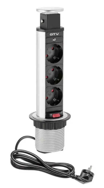 Bestseller GTV ASZTALBA SÜLLYESZTHETŐ IRODAI ELOSZTÓ, IP20, 3x230V, EZÜST, ÁTM: 60 MM, 1,5M KÁBELLEL, GTV-AE-BPW3S60-80