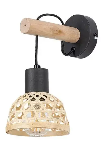 Olcsó Rábalux 71025 Rattan Fali lámpa fekete-natúr E27 1x MAX 15, IP20