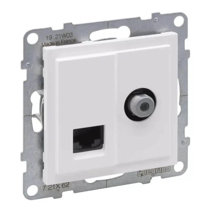 Legrand Suno TV "F" típus, végzáró + RJ45 Cat. 6 UTP csatlakozóaljzat, fehér, Legrand 721162 Gyors kiszállítás