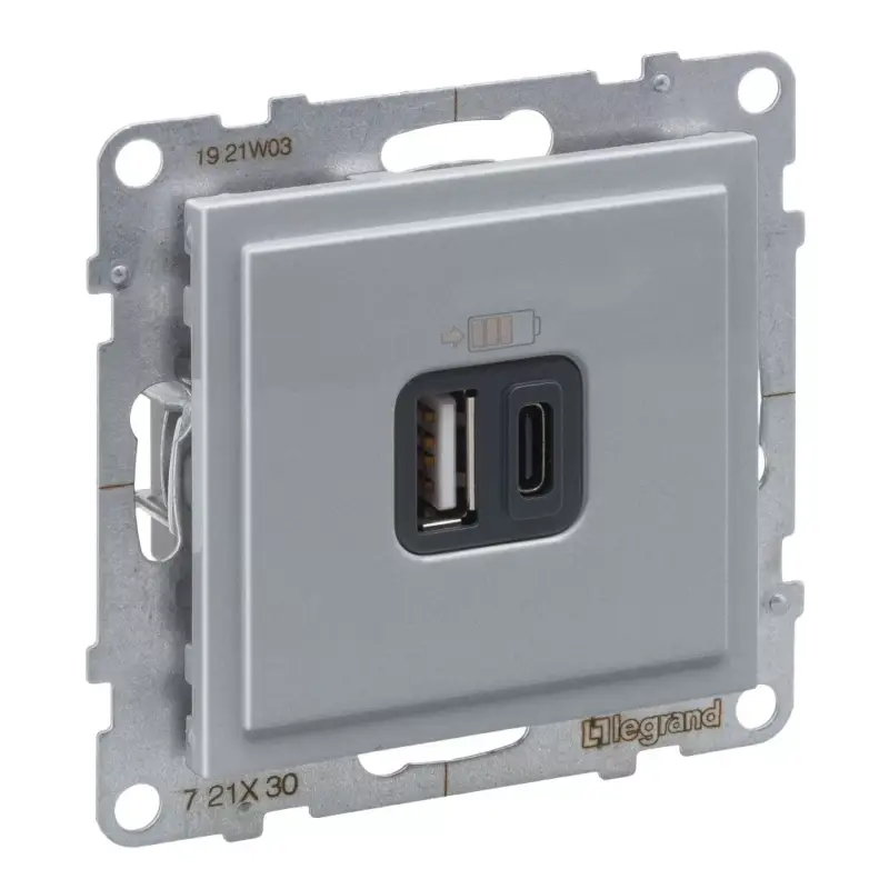 Legrand Suno 2xUSB - A+C csatlakozóaljzat, 3 A - 15 W,alumínium, Legrand 721330 Olcsóbb