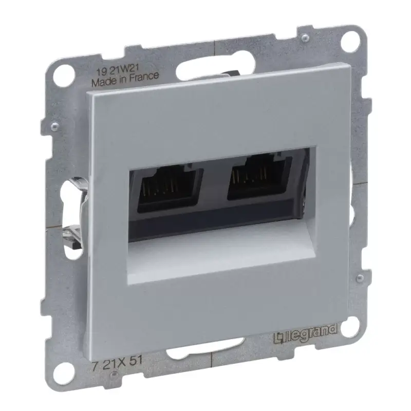 Legrand Suno 2xRJ45 Cat.5E UTP csatlakozóaljzat, alumínium, Legrand 721351 Vásárlói kedvenc