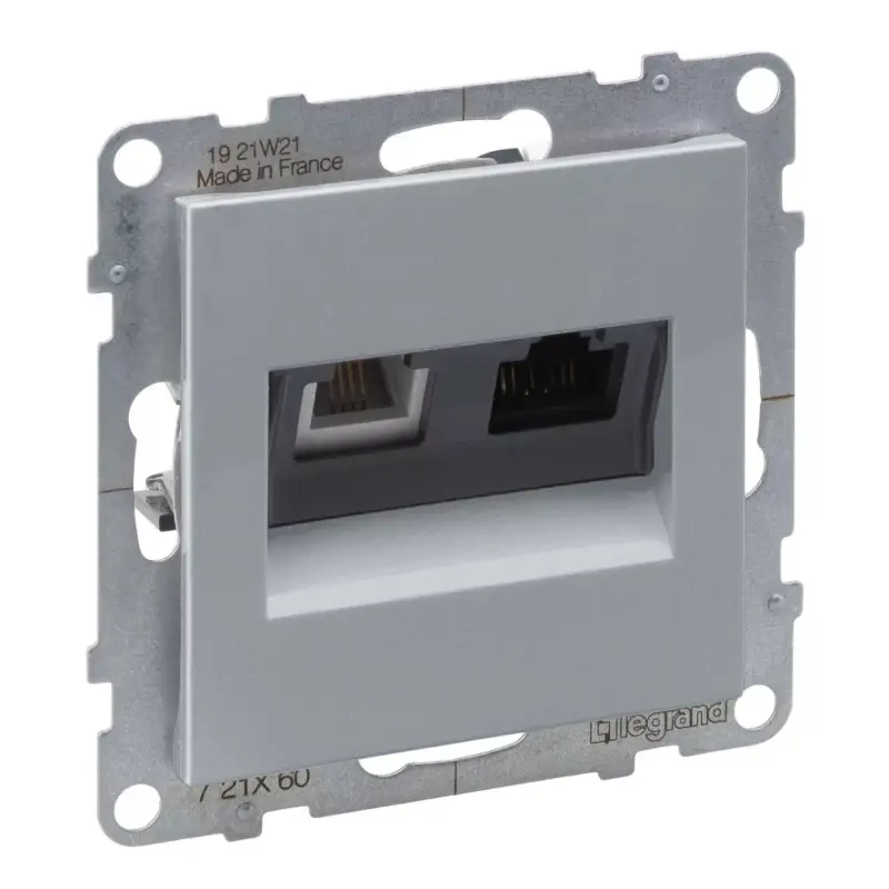 Legrand Suno RJ 11 + RJ 45 Cat.6 UTP csatlakozóaljzat, alumínium, Legrand 721360 Prémium