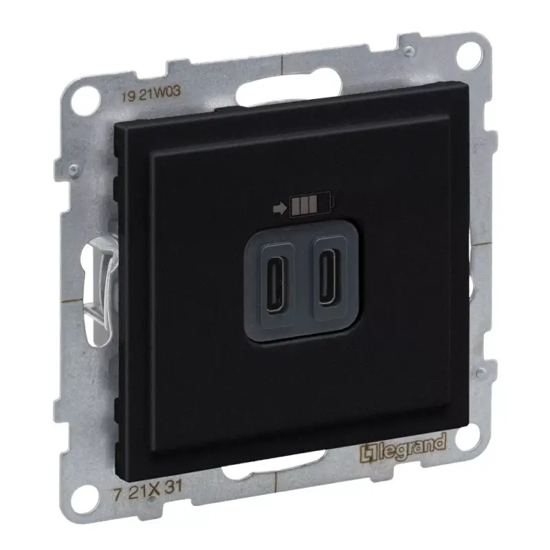 Különleges ajánlat Legrand Suno 2xUSB-C csatlakozóaljzat, 3 A - 15 W, fekete, Legrand 721431