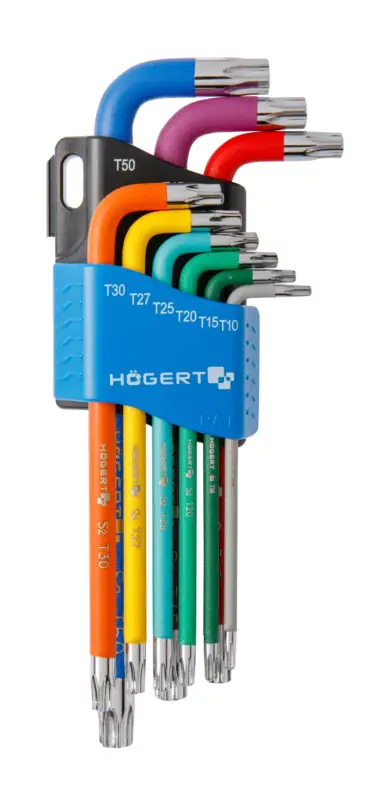 Ajánlat Högert TORX kulcskészlet, színkódolással, S2 acél, T10 és T50 közötti méret9 db / blister HT1W817