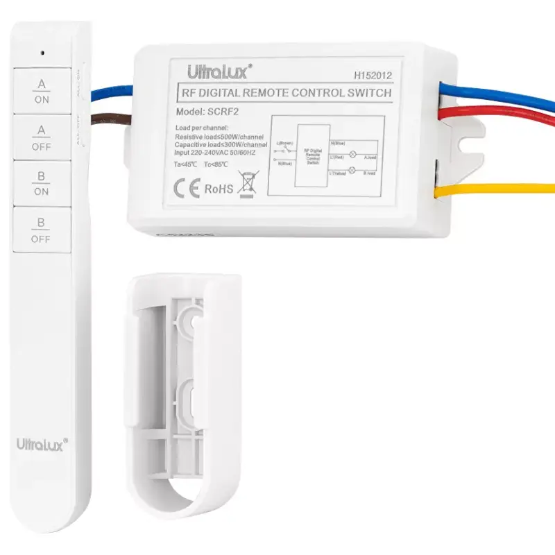 Vásárlói kedvenc Ultralux 4 csatornás RF távirányítós kapcsoló, vezeték nélküli szett, 240V AC, 30 méter, SCRF4