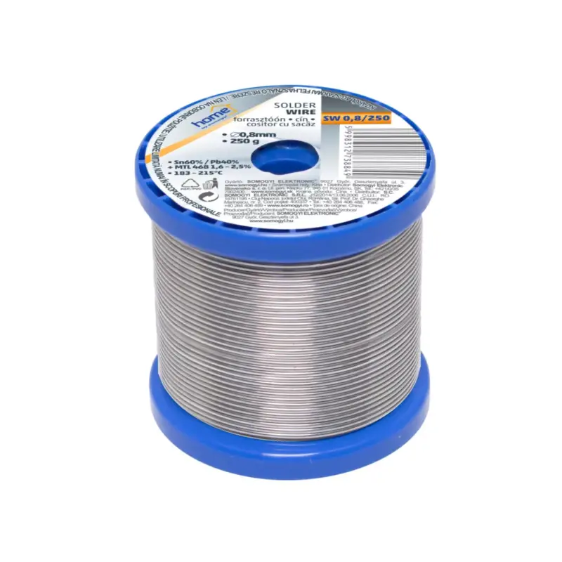 Végkiárusítás Home SW 0,8/250 forrasztóón, 0,8mm, 250g, európai gyártótól származó kiváló minőségű forrasztóón, összetétel: SN/PB: 60/40%, gyanta: 2,0%, SW_0_8_250